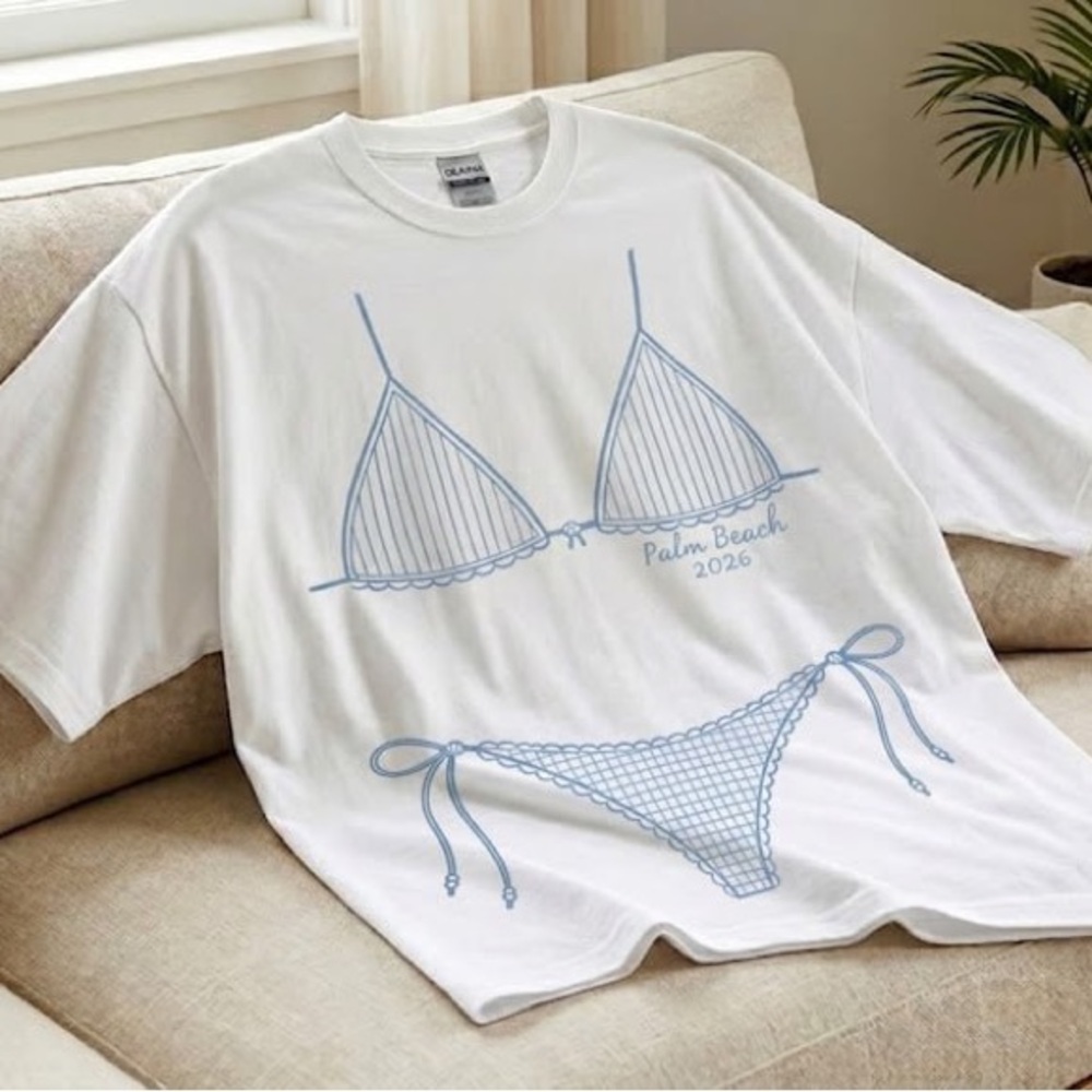 Gildan White Tee Palm Beach 2026 Bikini Graphic Beach Vacation Shirt